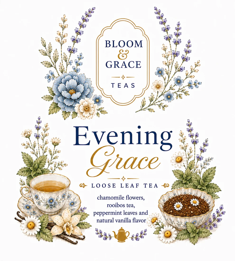 Evening Grace tea label